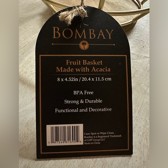BOMBAY • Gold tone steel and Acacia wood fruit basket - Picture 4 of 4